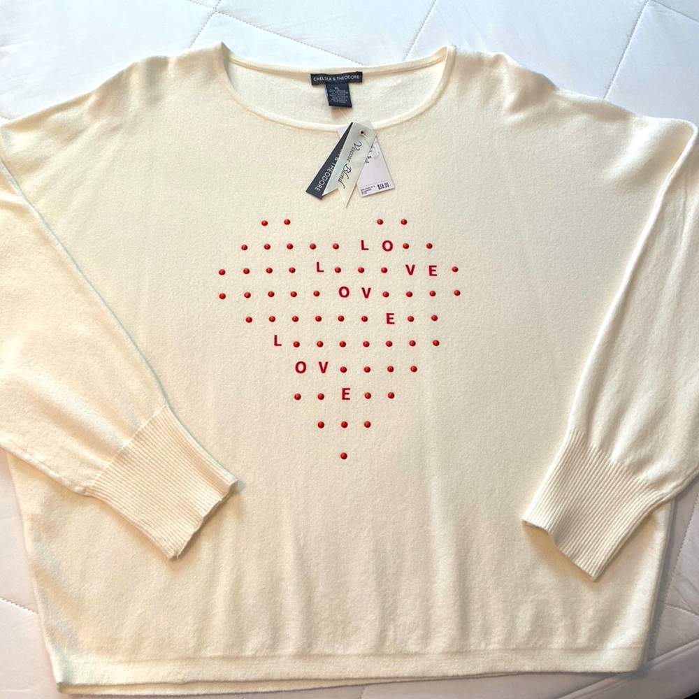 ❤️NWT SWEATER by Chelsea & Theodore in Cream w/Red, Size XL